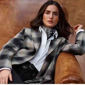 Lauren Ralph Lauren Plaid Wool Blend Twill Jacket Size 10 Petite